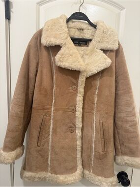 Vintage Steve Madden Genuine Leather Shearling Coat Tan Small
